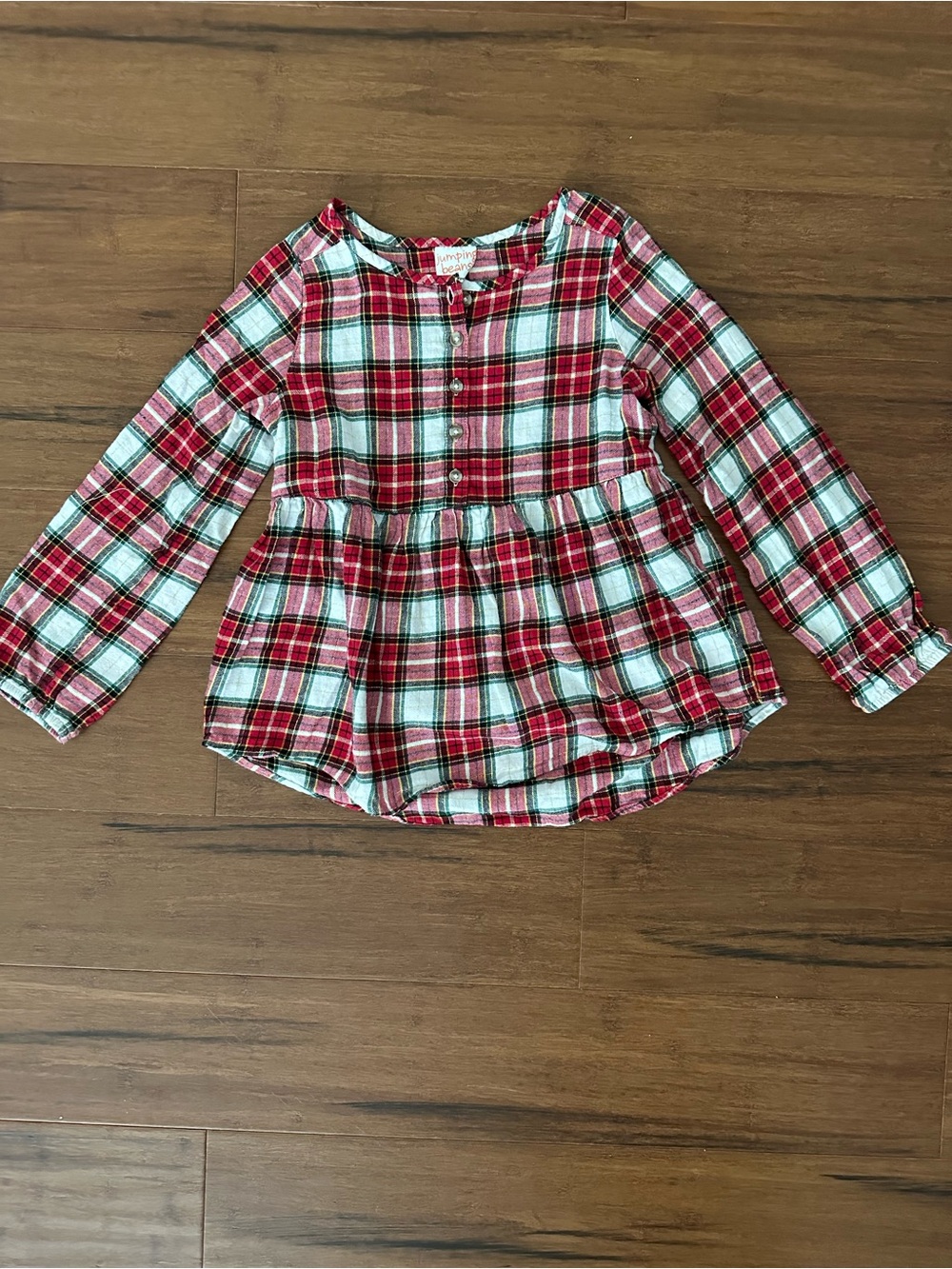 jumping beans girls Christmas Red and White Plaid Long-Sleeve Peplum Top Size 6